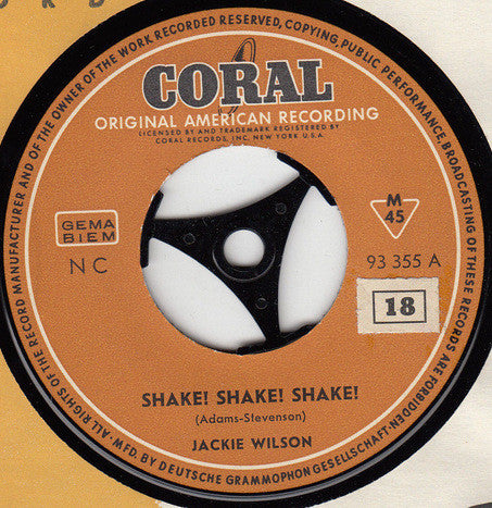Jackie Wilson : Shake! Shake! Shake! / The Kickapoo (7", Single, Mono)
