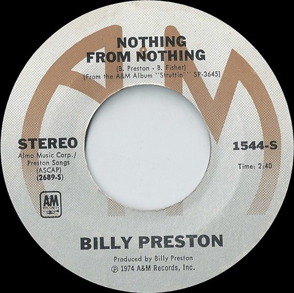 Billy Preston : Nothing From Nothing / My Soul Is A Witness (7", Styrene, Pit)