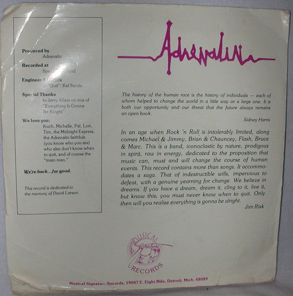 Adrenalin (10) : I Don't Know When To Quit (7")