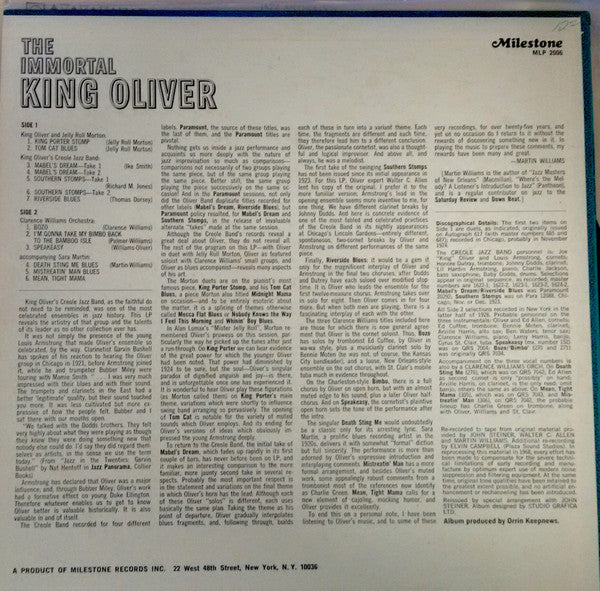 King Oliver : The Immortal King Oliver (LP, Comp, Gre)