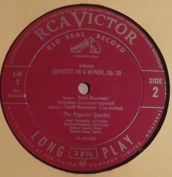Debussy* - The Paganini Quartet* : Quartet In G Minor, Op. 10 (10", Album, Mono)
