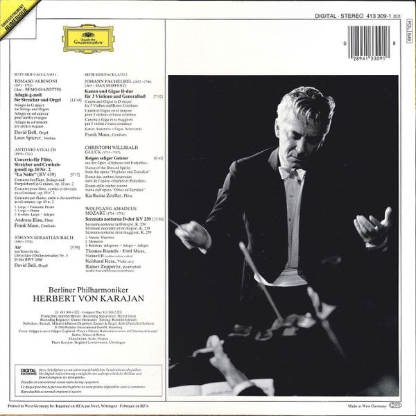 Tomaso Albinoni • Johann Pachelbel, Berliner Philharmoniker • Herbert Von Karajan : Albinoni: Adagio • Pachelbel: Canon (LP)