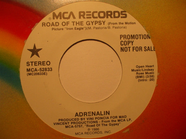 Adrenalin (10) : Road Of The Gypsy (7", Single, Promo)