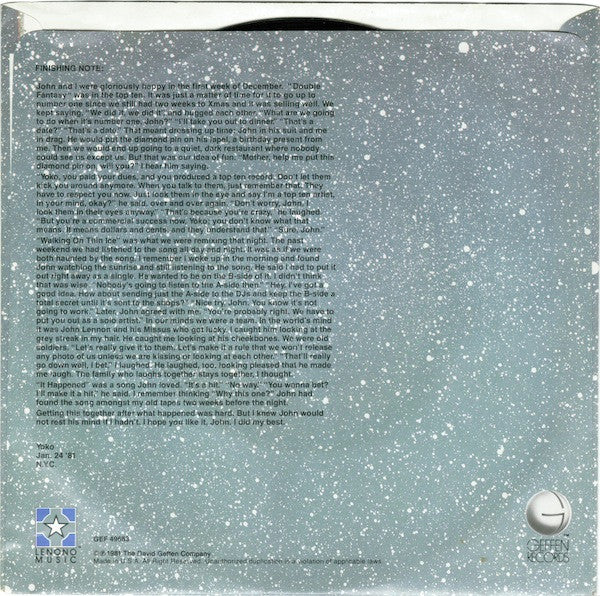 Yoko Ono : Walking On Thin Ice (7")