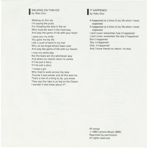 Yoko Ono : Walking On Thin Ice (7")